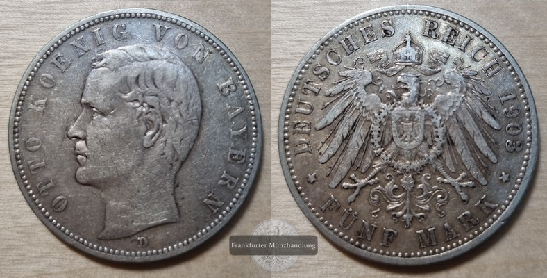  Deutsches Kaiserreich, Bayern.  5 Mark 1903 D   FM-Frankfurt  Feinsilber: 25g   