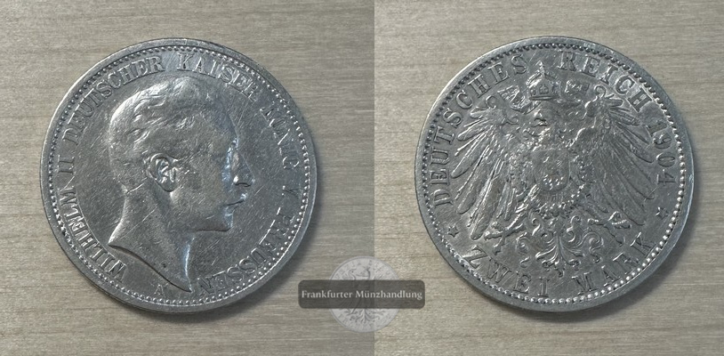  Deutsches Kaiserreich. Preussen, Wilhelm II. 2 Mark 1904 A  FM-Frankfurt Feinsilber: 10g   