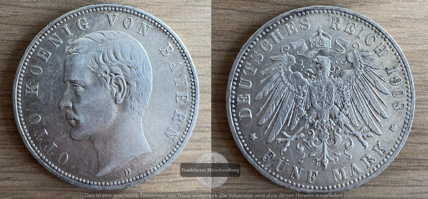  Bayern, Kaiserreich  5 Mark  1908 D  FM-Frankfurt Feinsilber: 25g   