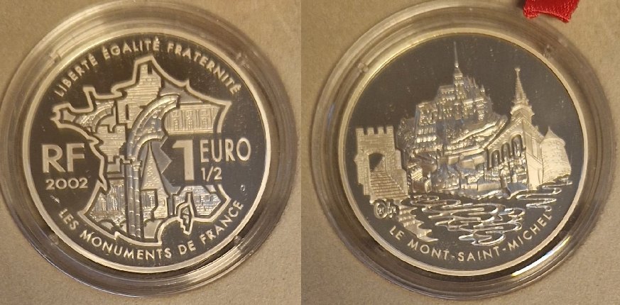  Frankreich 1 1/2Euro Monnaie de Paris mont saint-michel 2002 Silber Goldankauf Koblenz Maurer AC 122   
