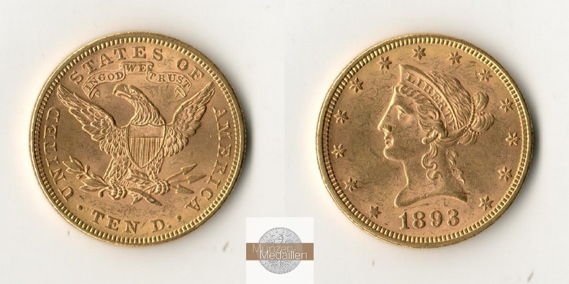 USA  10 Dollar MM-Frankfurt Feingold: 15,05g Eagle 1893 