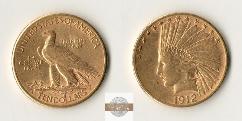 USA  10 Dollars MM-Frankfurt Feingold: 15,05g Indian Head 1912 