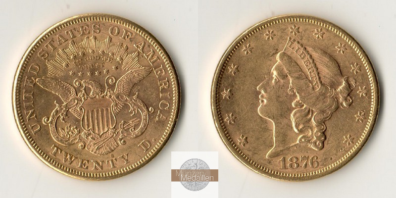 USA MM-Frankfurt Feingold: 30,09g 20 Dollar 1876 S Double Eagle