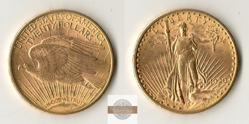 USA MM-Frankfurt Feingold: 30,09g 20 Dollar 1920 Saint-Gaudens - Double Eagle
