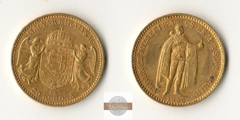 Ungarn MM-Frankfurt  Feingold: 6,10g 20 Kronen 1896 
