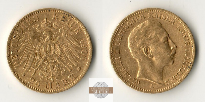 Preussen Kaiserreich  20 Mark MM-Frankfurt Feingold: 7,17g Wilhelm II. 1888-1918 1901 A 