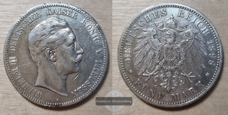  Deutsches Kaiserreich. Preussen, Wilhelm II.  5 Mark 1898 A   FM-Frankfurt  Feinsilber: 25g   