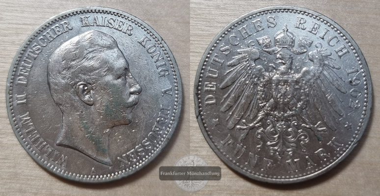  Deutsches Kaiserreich. Preussen, Wilhelm II. 1888-1918.  5 Mark 1902 A  FM-Frankfurt Feinsilber: 25g   
