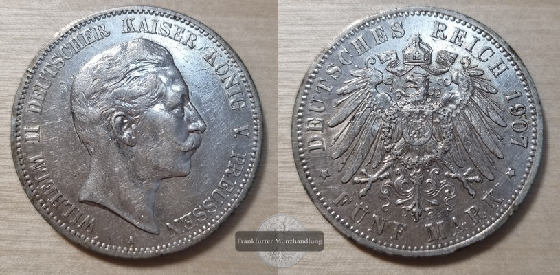  Deutsches Kaiserreich. Preussen, Wilhelm II. 1888-1918.  5 Mark 1907 A  FM-Frankfurt Feinsilber: 25g   