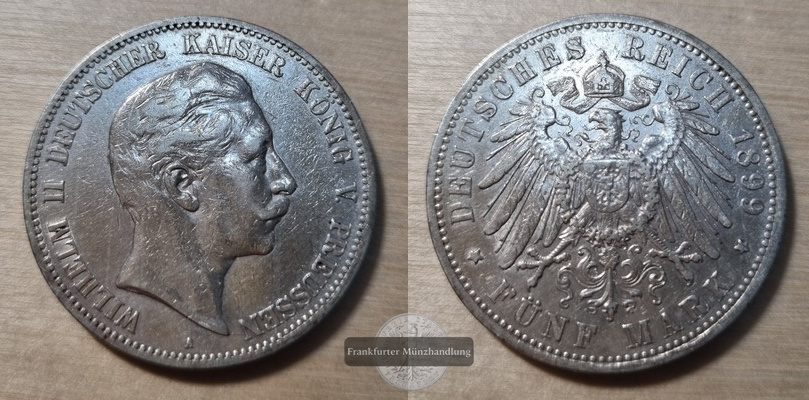  Deutsches Kaiserreich. Preussen, Wilhelm II.  5 Mark 1899 A   FM-Frankfurt  Feinsilber: 25g   