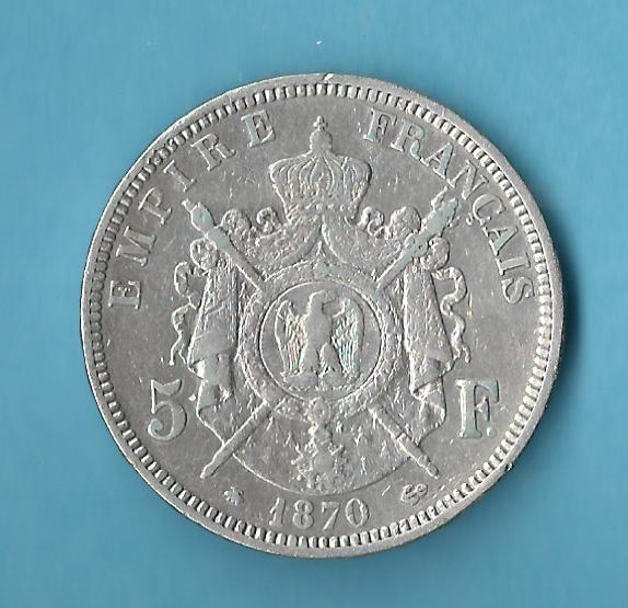  Frankreich 5 Francs Napoleon III 1870 ss Münzenankauf Koblenz Frank Maurer AC266   