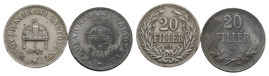  RDR, Haus Habsburg; 2 Kleinmünzen 1907/1916   