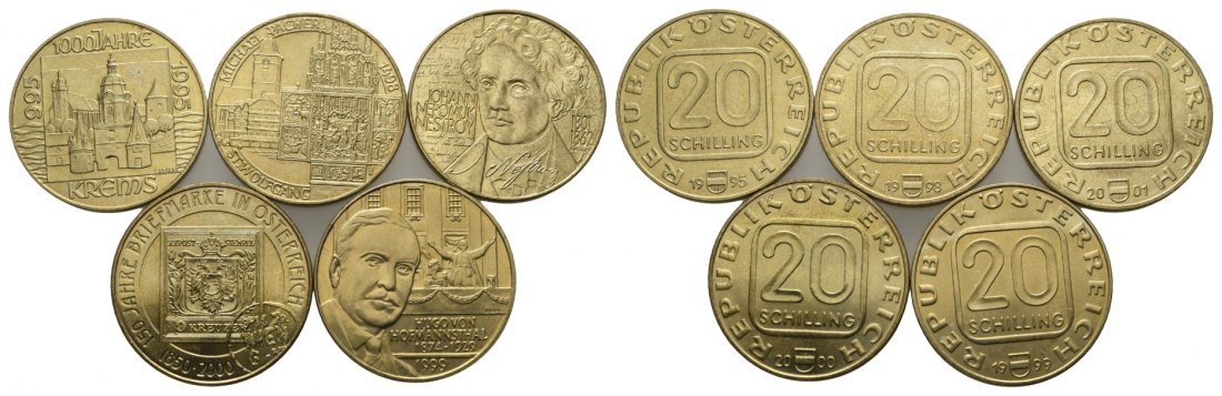  Ösrerreich; 5 Kleinmünzen 1995/1998/2001/2000/1999   