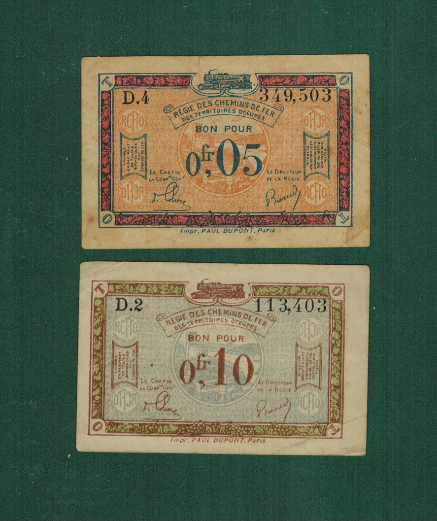  Besatzung Rheinland 0,05 + 0,10 Francs 1923 - Ro.855 +856 - gebraucht   