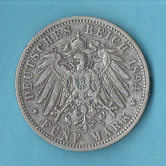  Kaiserreich 5 Mark Preussen WII 1894 ss Rdf. Münzenankauf Koblenz Frank Maurer AC280   