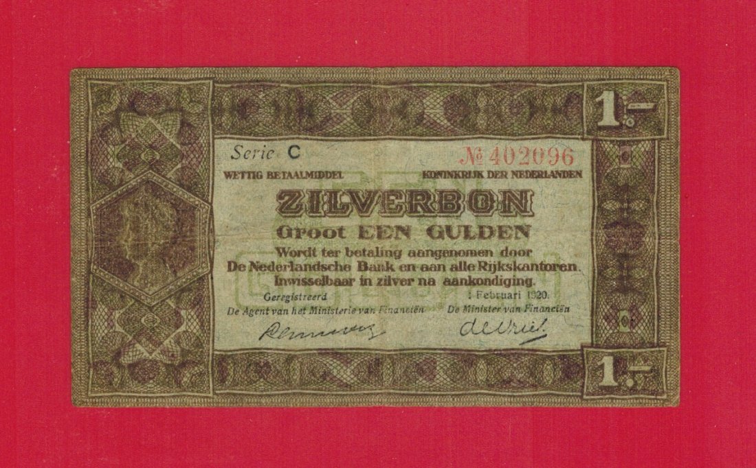  Banknote Niederlande 1 Gulden1922 (Zilverbon)- P.15 - gebraucht   