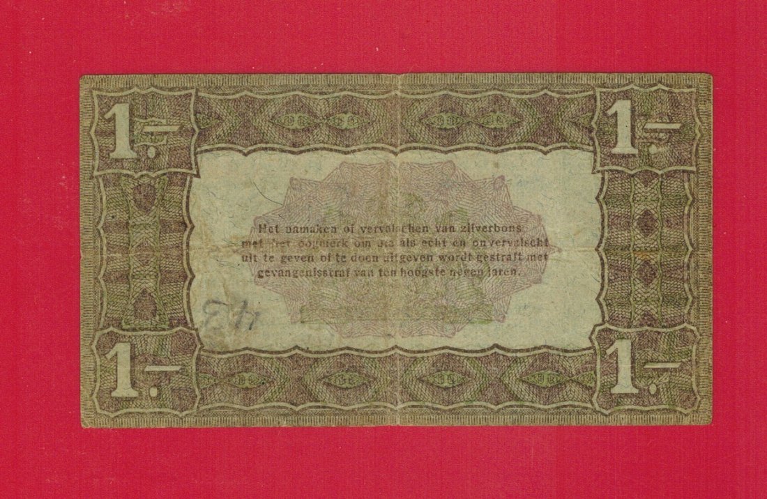  Banknote Niederlande 1 Gulden1922 (Zilverbon)- P.15 - gebraucht   