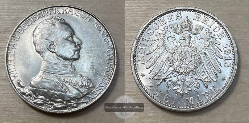  Deutsches Kaiserreich. Preussen, Wilhelm II. 2 Mark 1913 A   FM-Frankfurt Feinsilber:10g   