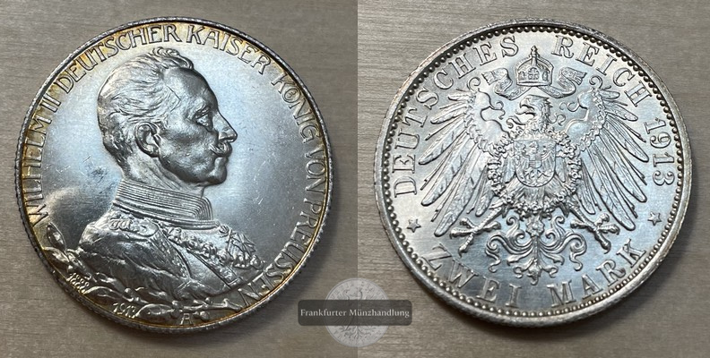  Deutsches Kaiserreich. Preussen, Wilhelm II. 2 Mark 1913 A   FM-Frankfurt Feinsilber:10g   