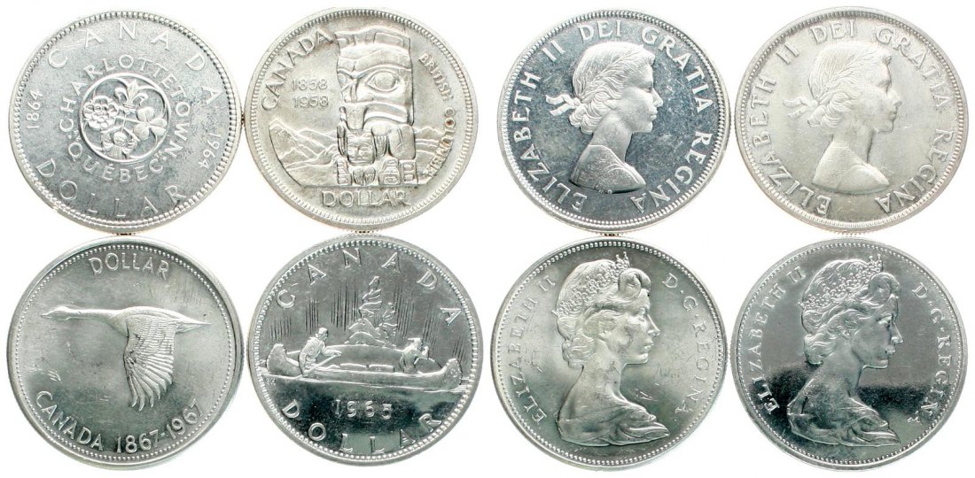  Canada: Elisabeth II., Lot von 4 x 1 Dollar, 97,76 gr. Silber (78,2 gr. FEIN) TOP-Erhaltungen!   