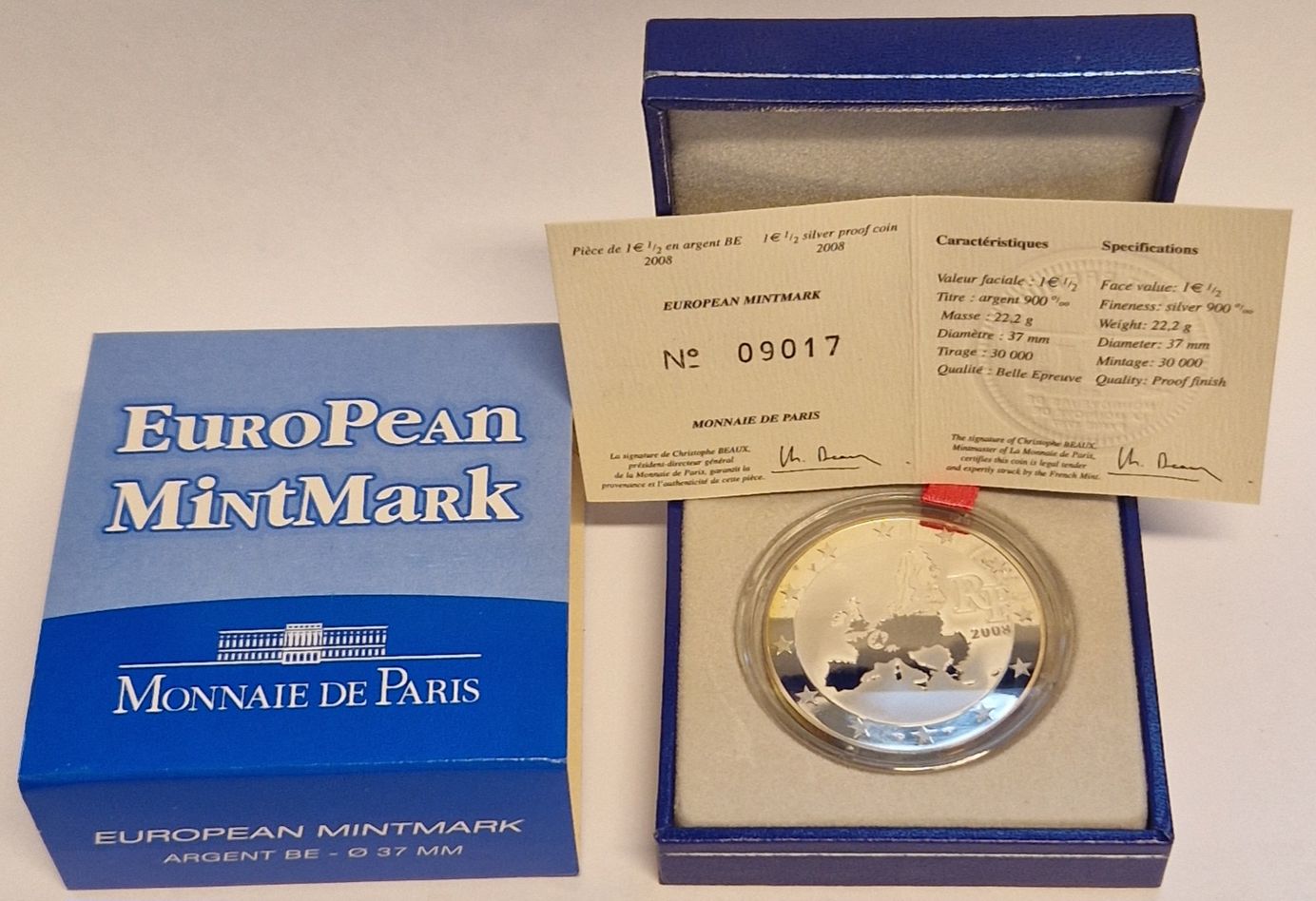  Frankreich 1 1/2  Euro European Mint Mark 2008 Silber Goldankauf Koblenz Maurer AC 141   