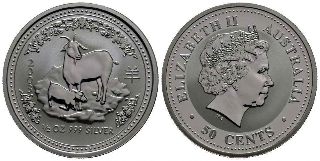 PEUS 1760 Australien 15,55 g Feinsilber. Jahr der Ziege 50 Cents SILBER 1/2 Unze 2003P Uncirculated (Kapsel)