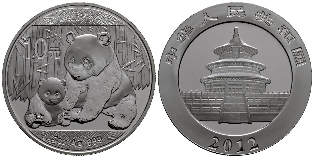 PEUS 1763 China 31,1 g Silber. Pandamutter mit Junges 10 Yuan SILBER 2012 Proof (Kapsel)