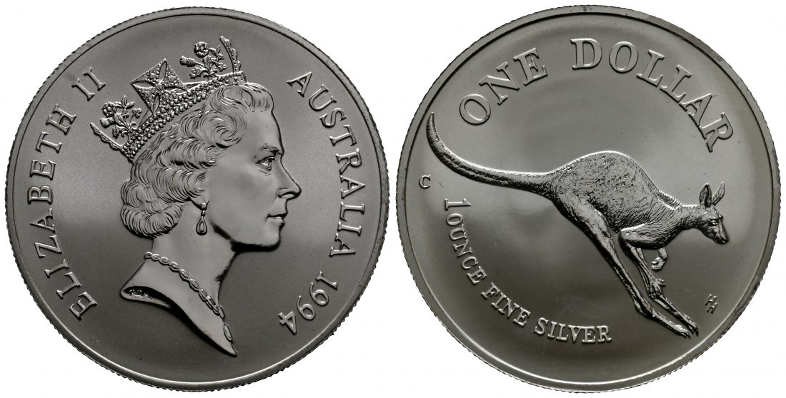 PEUS 1766 Australien 31,1 g Feinsilber. Känguru Dollar SILBER 1994 C Patina, Uncirculated