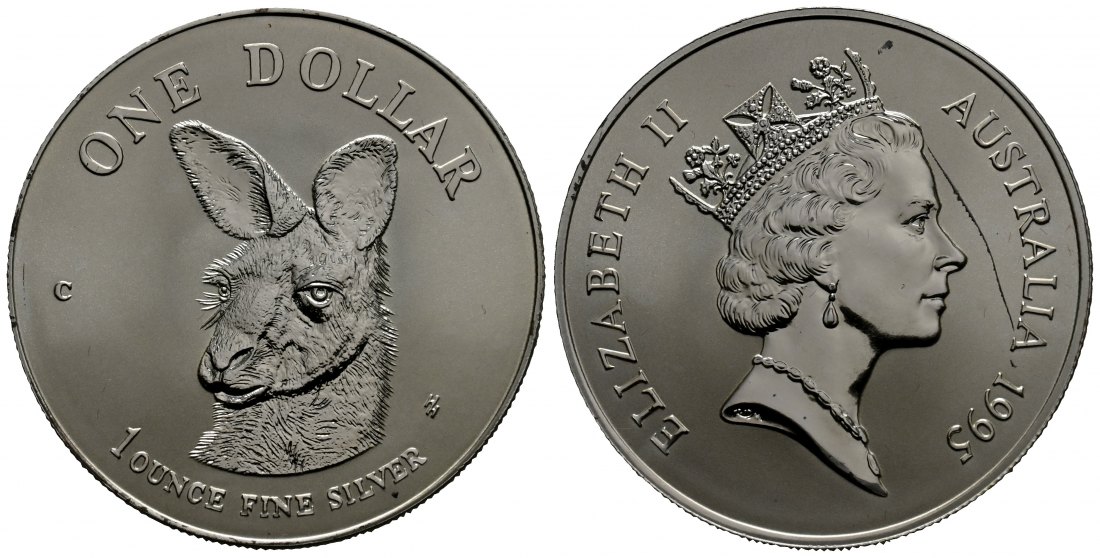 PEUS 1767 Australien 31,1 g Feinsilber. Kängurukopf Dollar SILBER 1995 C Kratzer, almost Uncirculated