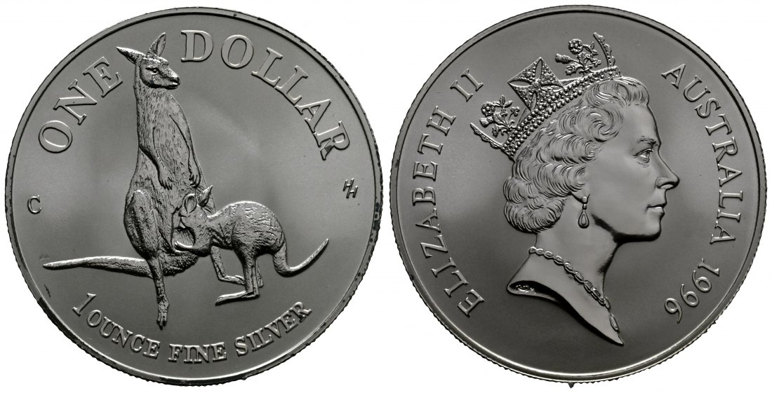 PEUS 1768 Australien 31,1 g Feinsilber. Känguru mit Kind Dollar SILBER 1996 C Patina, Uncirculated