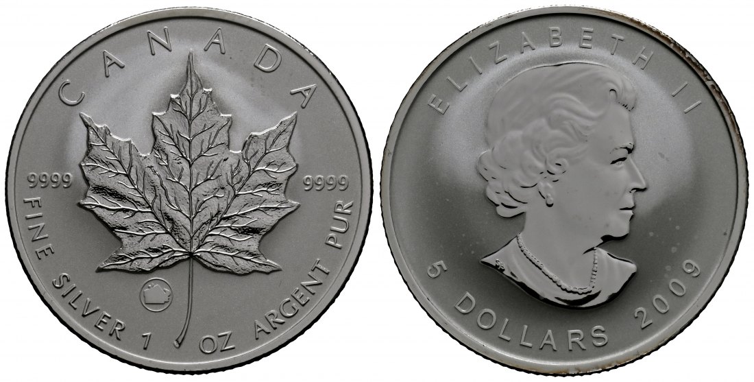 PEUS 1776 Kanada 31,1 g Feinsilber. Maple Leaf mit Privy Mark Jahr des Büffels 5 Dollars SILBER Unze 2009 Uncirculated