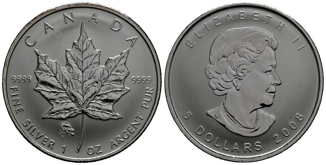 PEUS 1777 Kanada 31,1 g Feinsilber. Maple Leaf mit Privy Mark Jahr der Ratte 5 Dollars SILBER Unze 2008 Uncirculated
