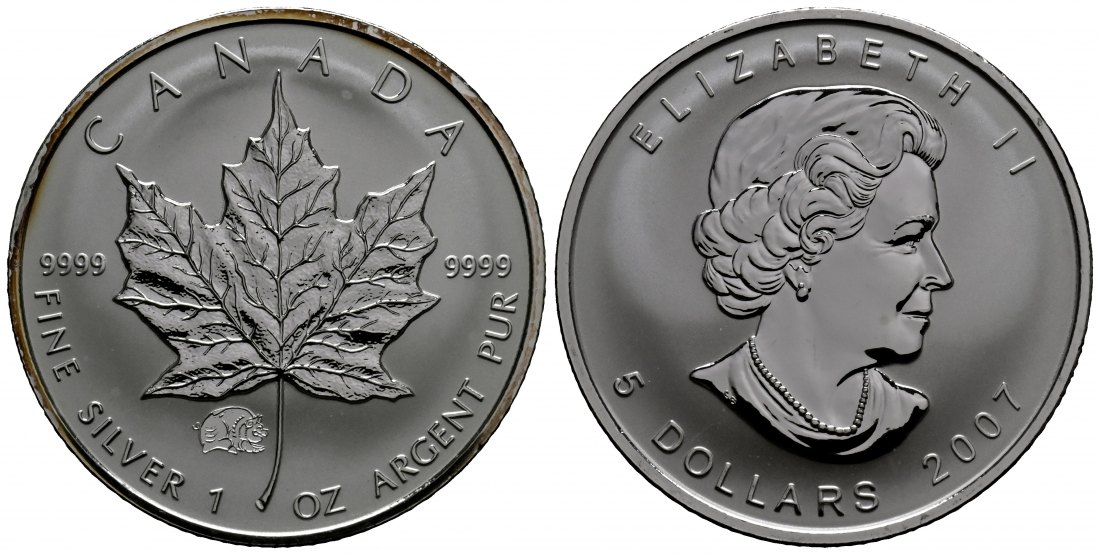 PEUS 1778 Kanada 31,1 g Feinsilber. Maple Leaf mit Privy Mark Jahr des Schweins 5 Dollars SILBER Unze 2007 Uncirculated