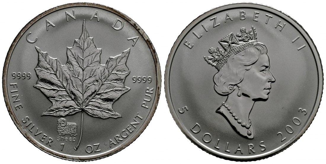 PEUS 1782 Kanada 31,1 g Feinsilber. Maple Leaf mit Privy Mark Jahr des Schafes 5 Dollars SILBER Unze 2003 Uncirculated