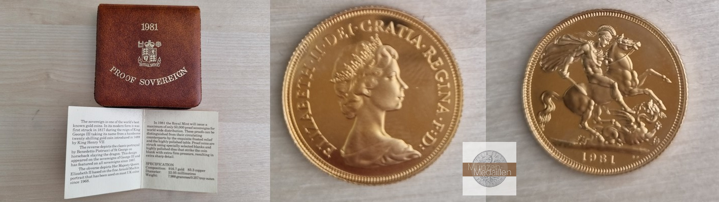 Grossbritannien  Sovereign MM-Frankfurt  Feingold: 7,32g Elisabeth II. 1981 