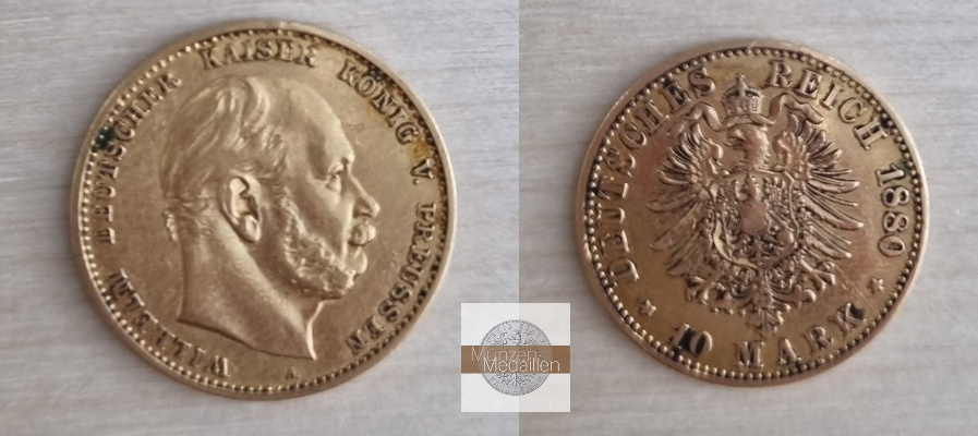 Deutsches Kaiserreich, Preussen. MM-Frankfurt Feingewicht: 3,58g Gold Wilhelm I. 1861-1888. 10 Mark 1880 A 