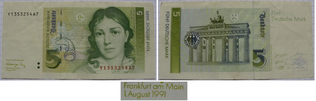  1991, Deutschland-Bundesrepublik, 5 Mark 1991, Banknote   
