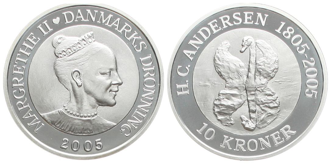  Dänemark: Margrethe II., 10 Kroner 2005, 1 Unze Feinsilber, 31,1 gr., pp!   