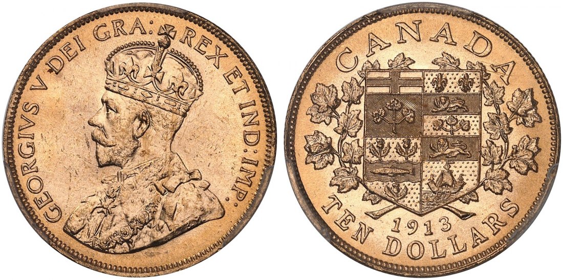  Kanada 10 Dollars 1913 | PCGS MS63+ | George V.   