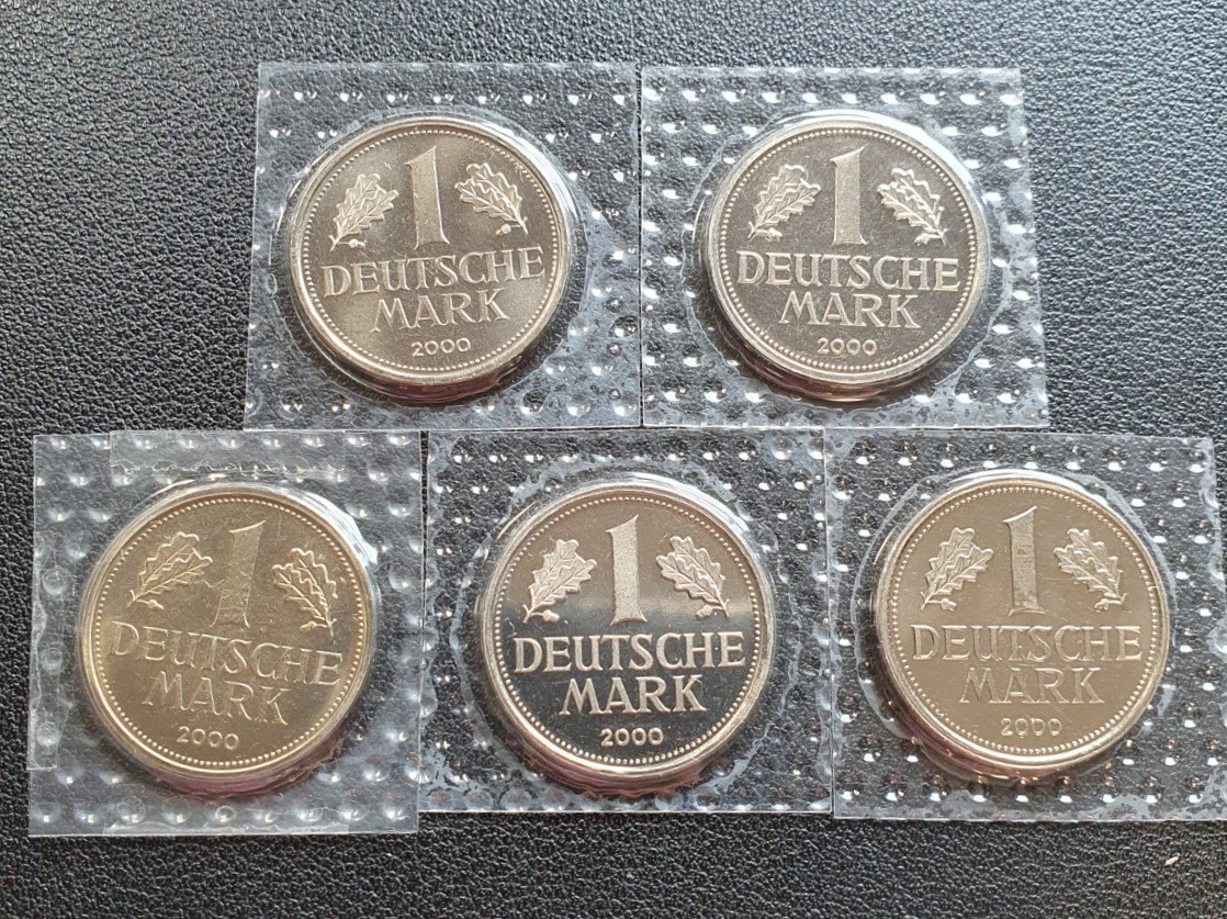  BRD Satz 1 DM Deutsche Mark 2000 ADFGJ 5 Münzen in Polierter Platte 03   