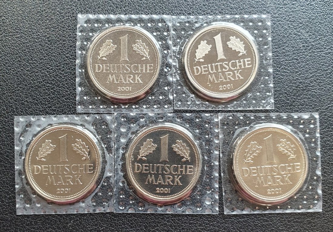  BRD Satz 1 DM Deutsche Mark 2001 ADFGJ 5 Münzen in Polierter Platte 04   