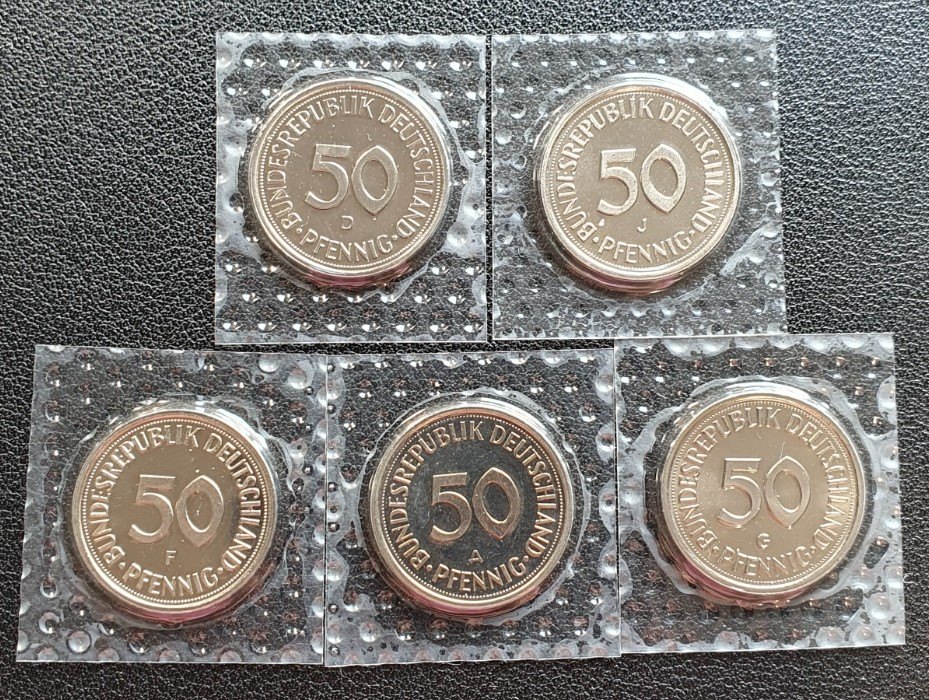  BRD Satz 50 Pfennig 2001 ADFGJ 5 Münzen in Polierter Platte 05   