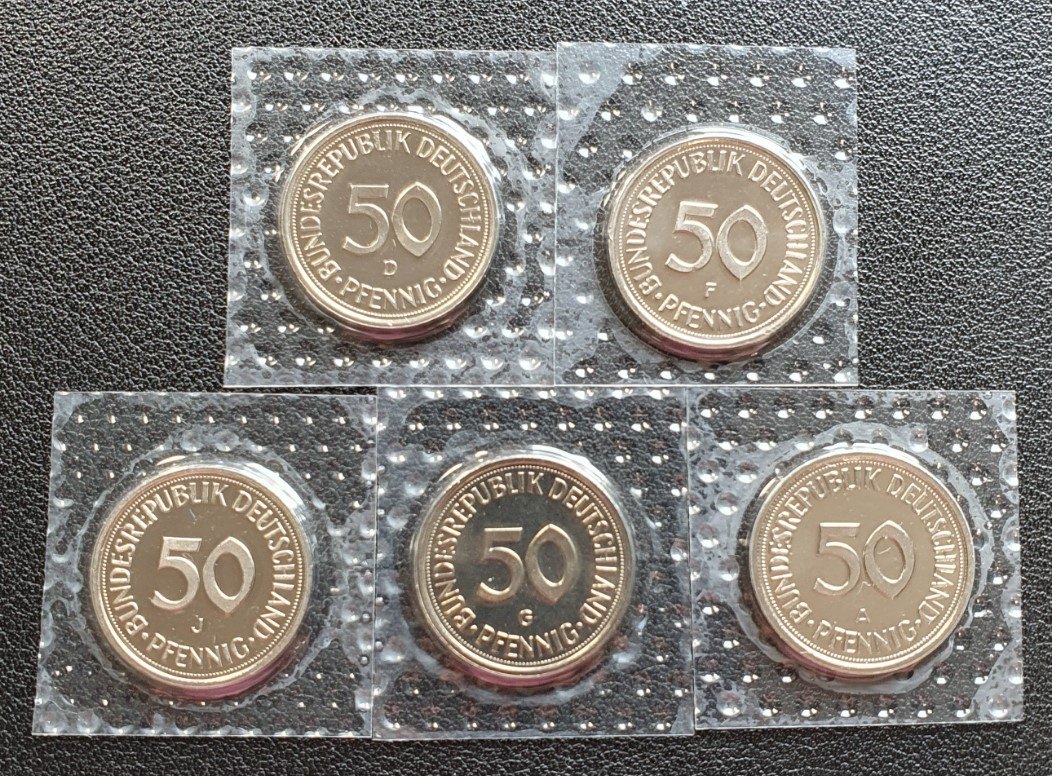  BRD Satz 50 Pfennig 2000 ADFGJ 5 Münzen in Polierter Platte 06   