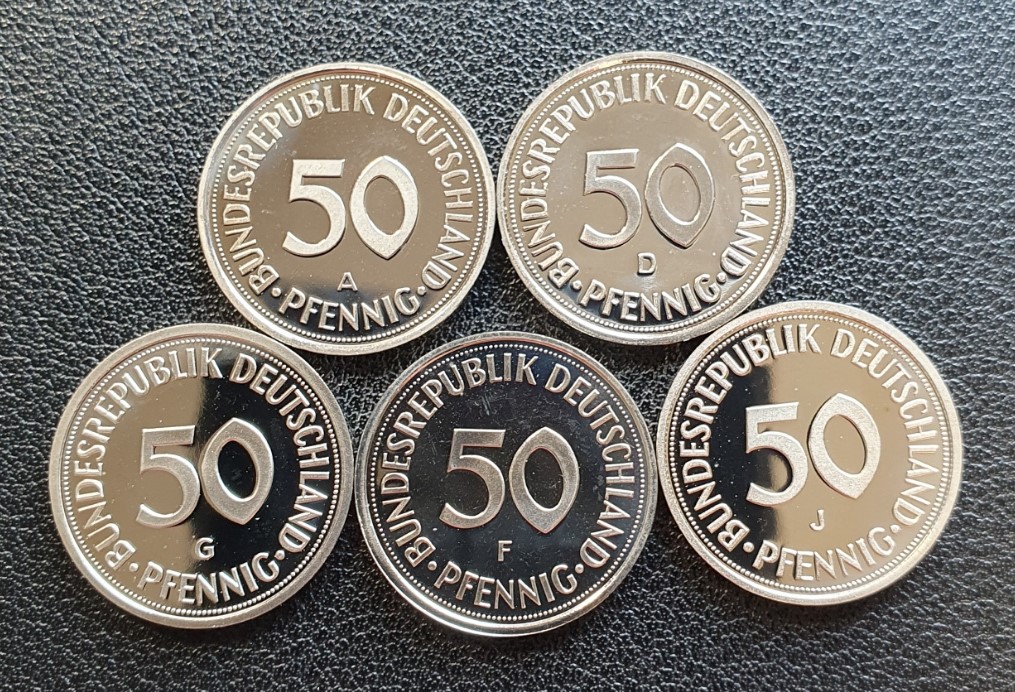 BRD Satz 50 Pfennig 1999 ADFGJ 5 Münzen in Polierter Platte 09   