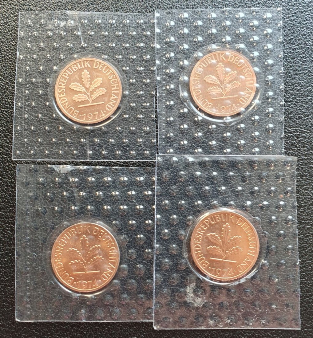  BRD Satz 1 Pfennig Stücke 1974 DFGJ 4 Münzen in Stempelglanz 10   