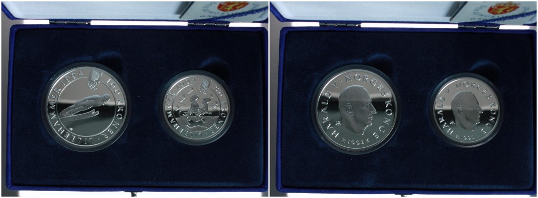  Norwegen: Silbermünzenpaar Nummer 4 zur Olympiade in Lillehammer, näheres unten!   