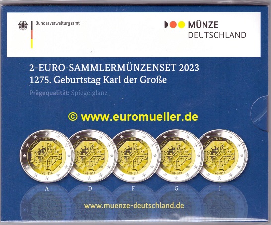 Deutschland 5x 2 Euro Gedenkmünze 2023...Karl der Große...PP   