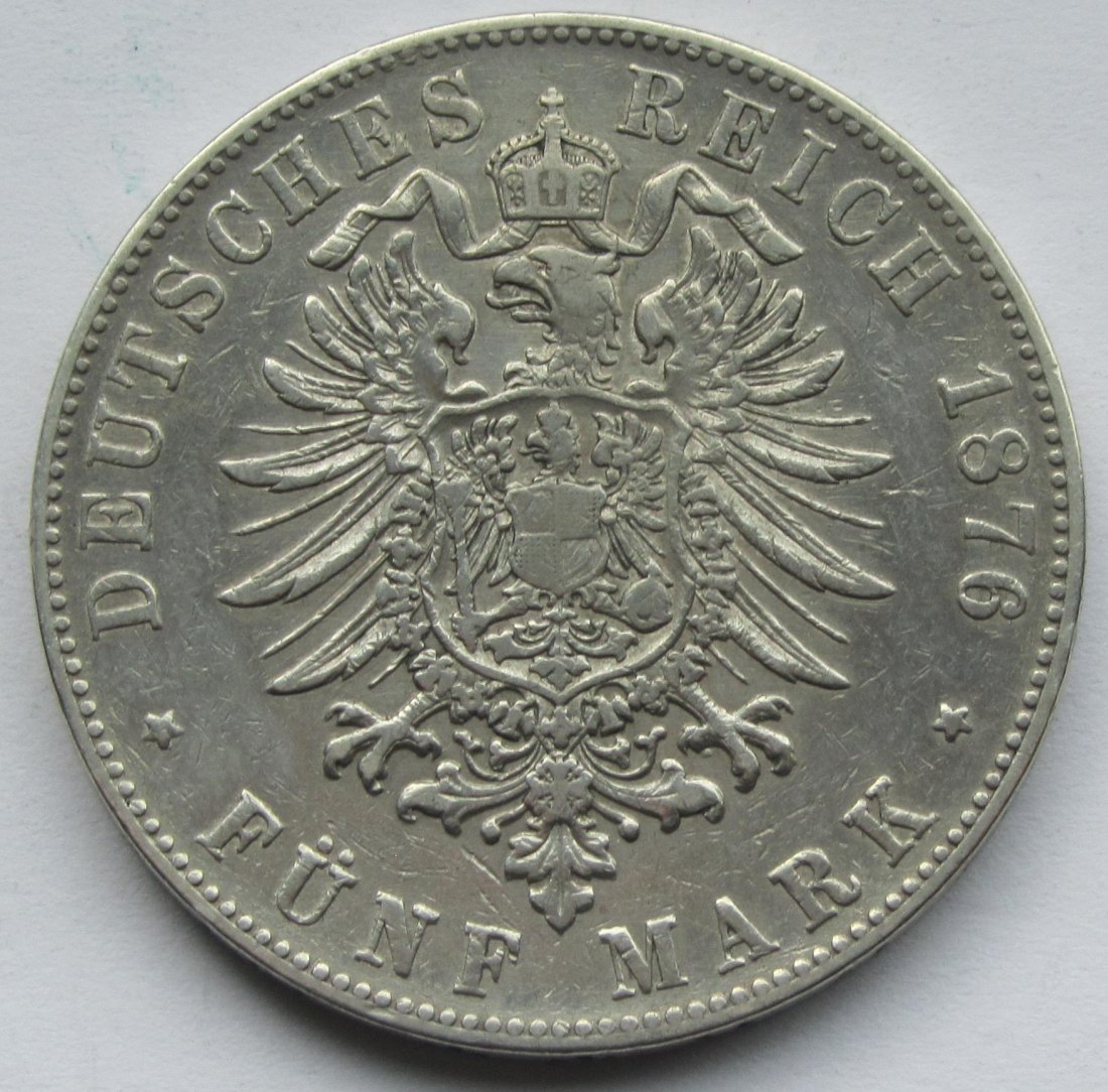  Kaiserreich: Baden, 5 Mark Friedrich I. (Jaeger 27), 1876   