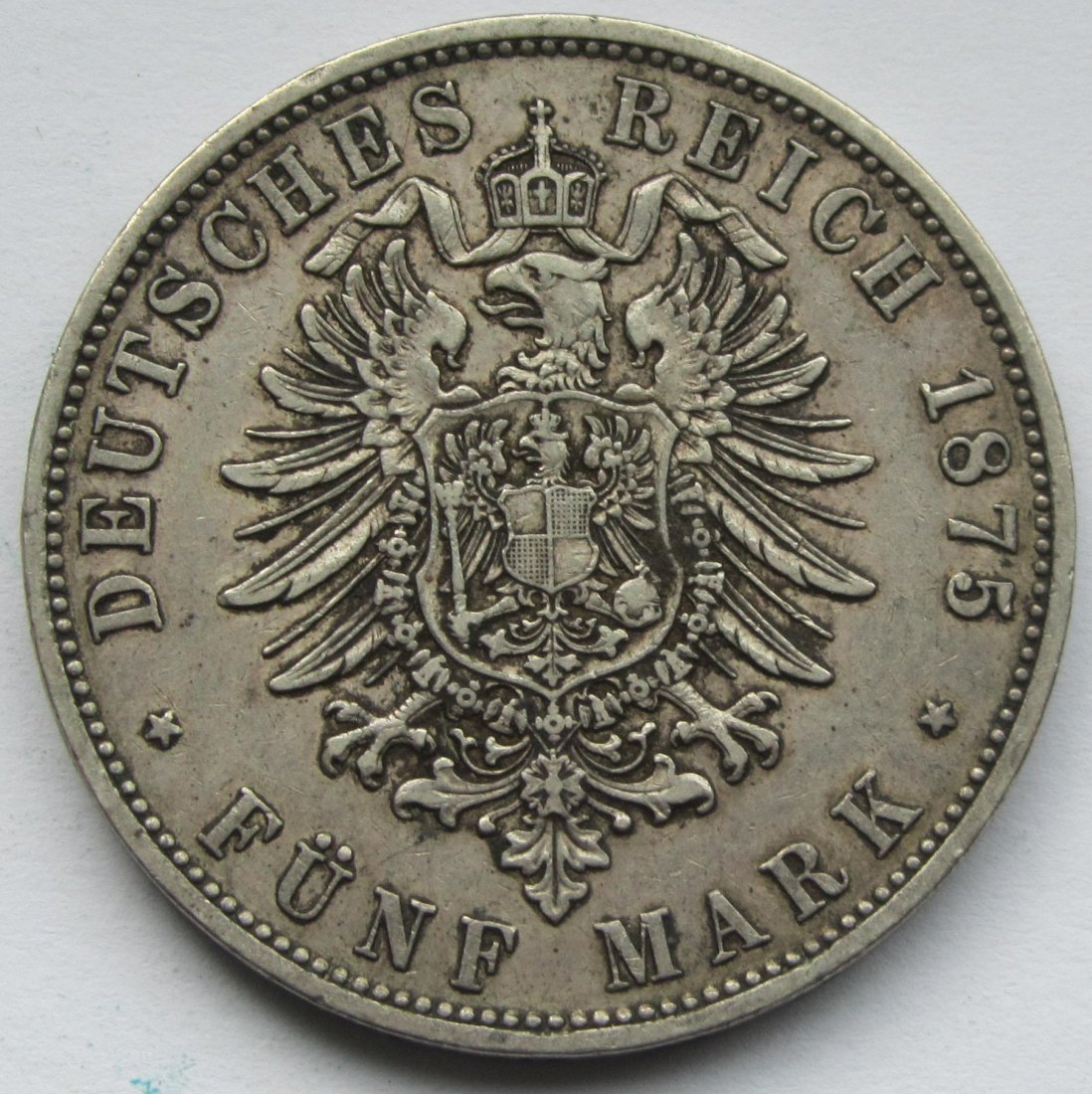  Kaiserreich: Bayern, 5 Mark Ludwig II. (Jaeger 42), 1875   