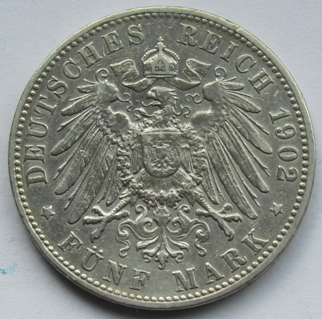  Kaiserreich: Hamburg, 5 Mark (Jaeger 65), 1902   